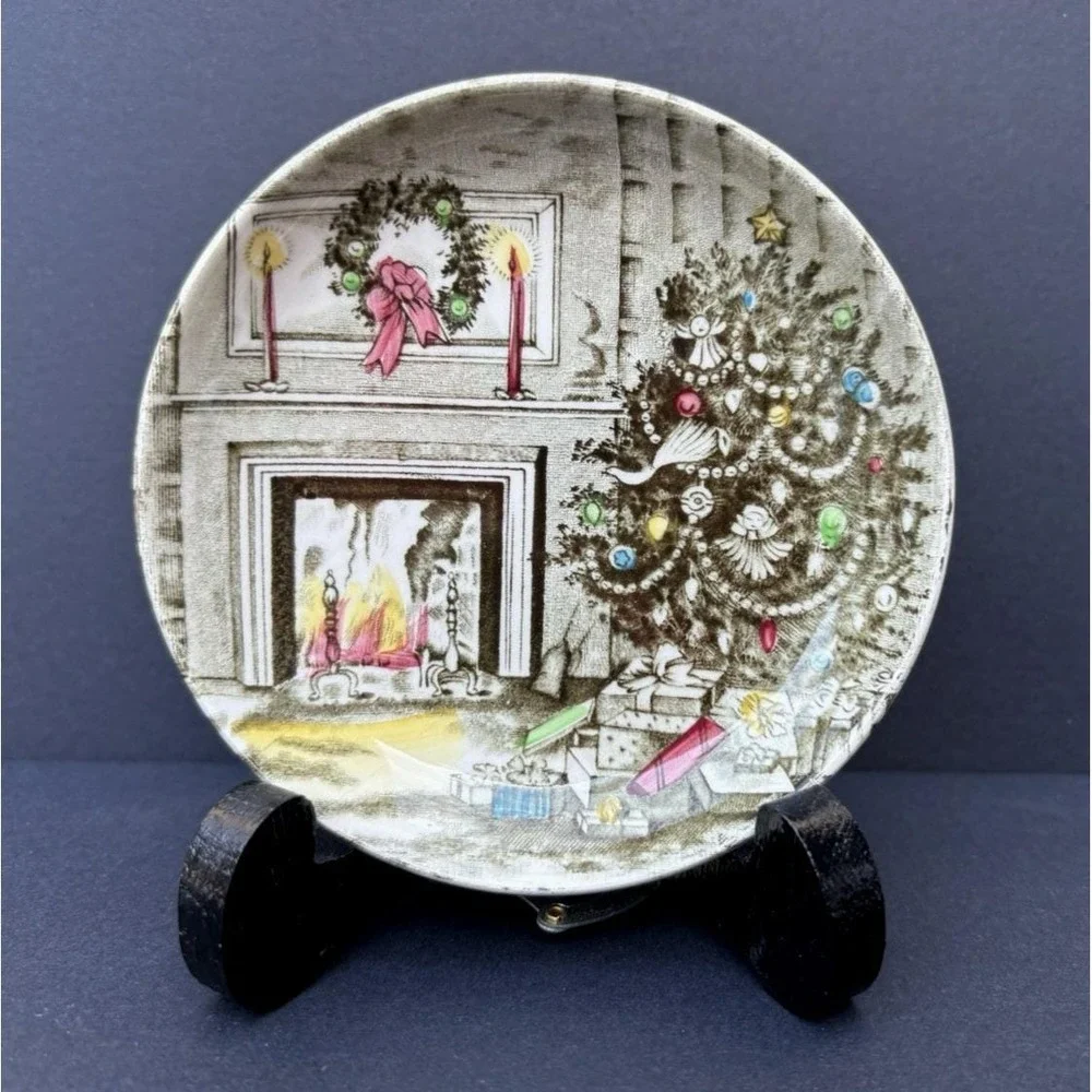 Vintage Johnson Bros Merry Christmas ceramic butter pat plate trinket 4